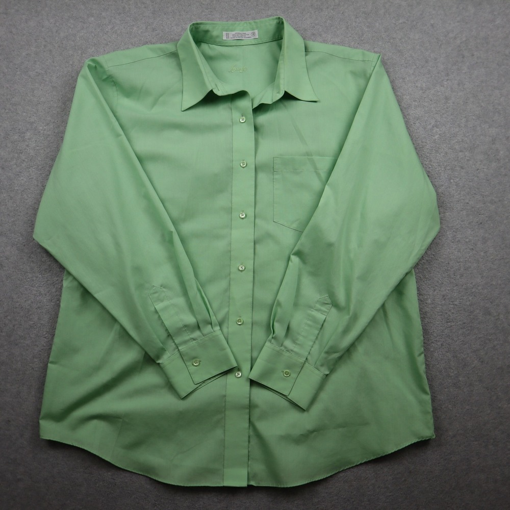 Foxcroft Button Down Shirt Womens 18 Wrinkle Free Green Long Sleeve Pocket